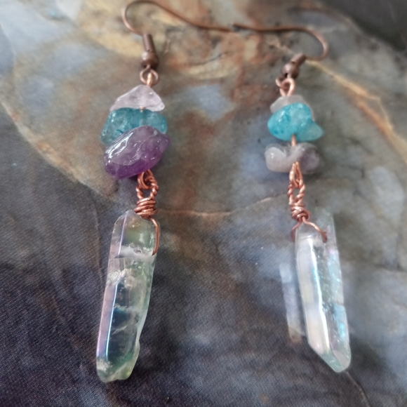 Angel Aura Quartz Crystal Earrings - Picture 1 of 5